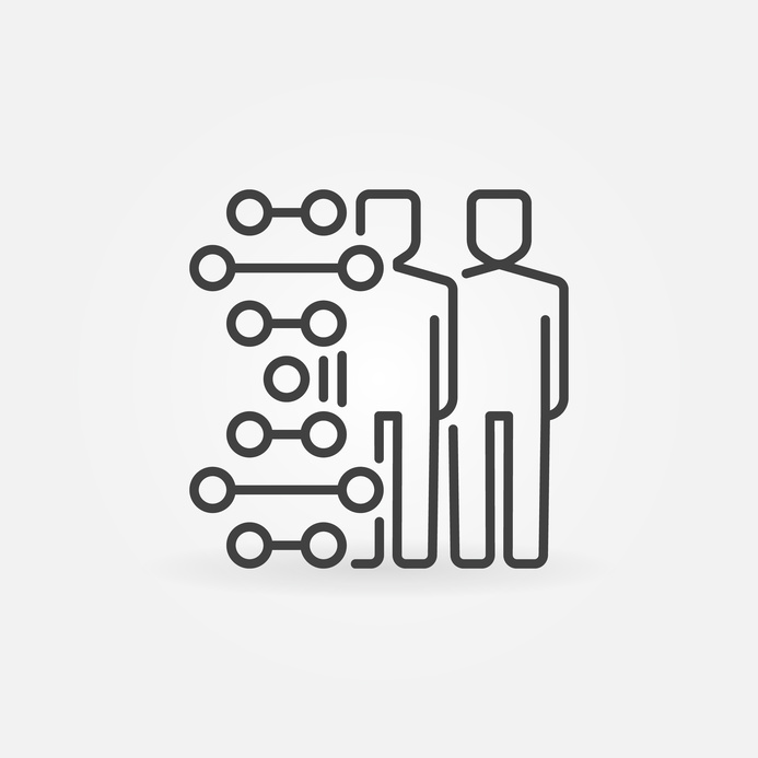 Human cloning icon. Vector minimal clone or cloning symbol in thin line style. Human with DNA concept sign